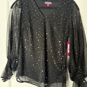 Vince Camuto Black Sheer Blouse with Silver Dots